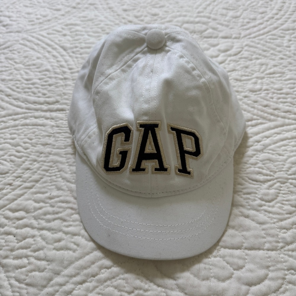 Baby Gap Baseball Cap Toddler XS/S White Organic Cotton Blue Logo Elastic Back